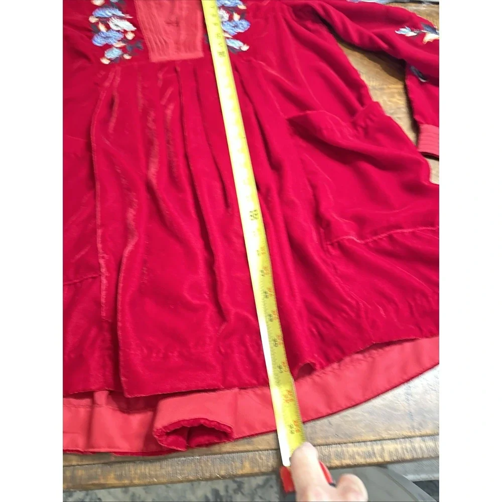 Free People Red Velvet Mini Dress Embroidered Details Size Small - Picture 8 of 13